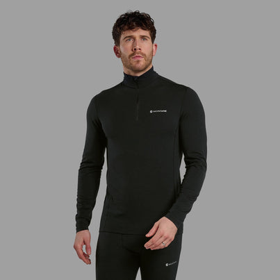 Black Montane Men's Malli Long Sleeve Zip Merino T-Shirt Front