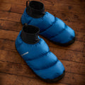 Anti freeze slippers in blue on wood floor