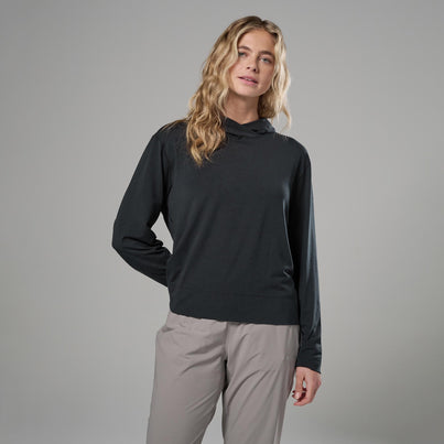 Black Montane Women's Alhena Merino Blend Hoodie Front FALHOBLA