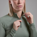 Pale Sage Montane Women's Dart XT Thermal Zip Neck T-Shirt Model 3