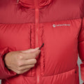 Adrenaline Red Montane Women's Glacium Hooded Down Jacket Model 7 FGLAHADR