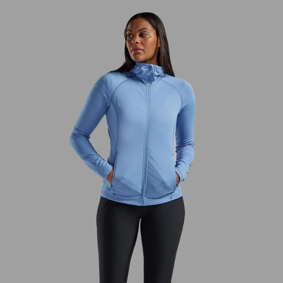 Cornflower Montane Women's Protium Lite Hooded Fleece Jacket Front FPOLHCOR