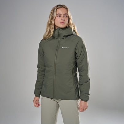 Moss Montane Women's Sirocco XT Hooded Insulated Jacket Front FSXTHMOS