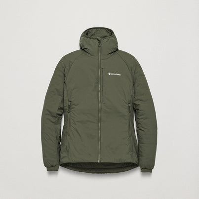 Moss Montane Women's Sirocco XT Hooded Insulated Jacket Front FSXTHMOS