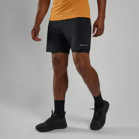 Black Montane Men's Slipstream Twin Skin Running Shorts Front MSTSSBLA